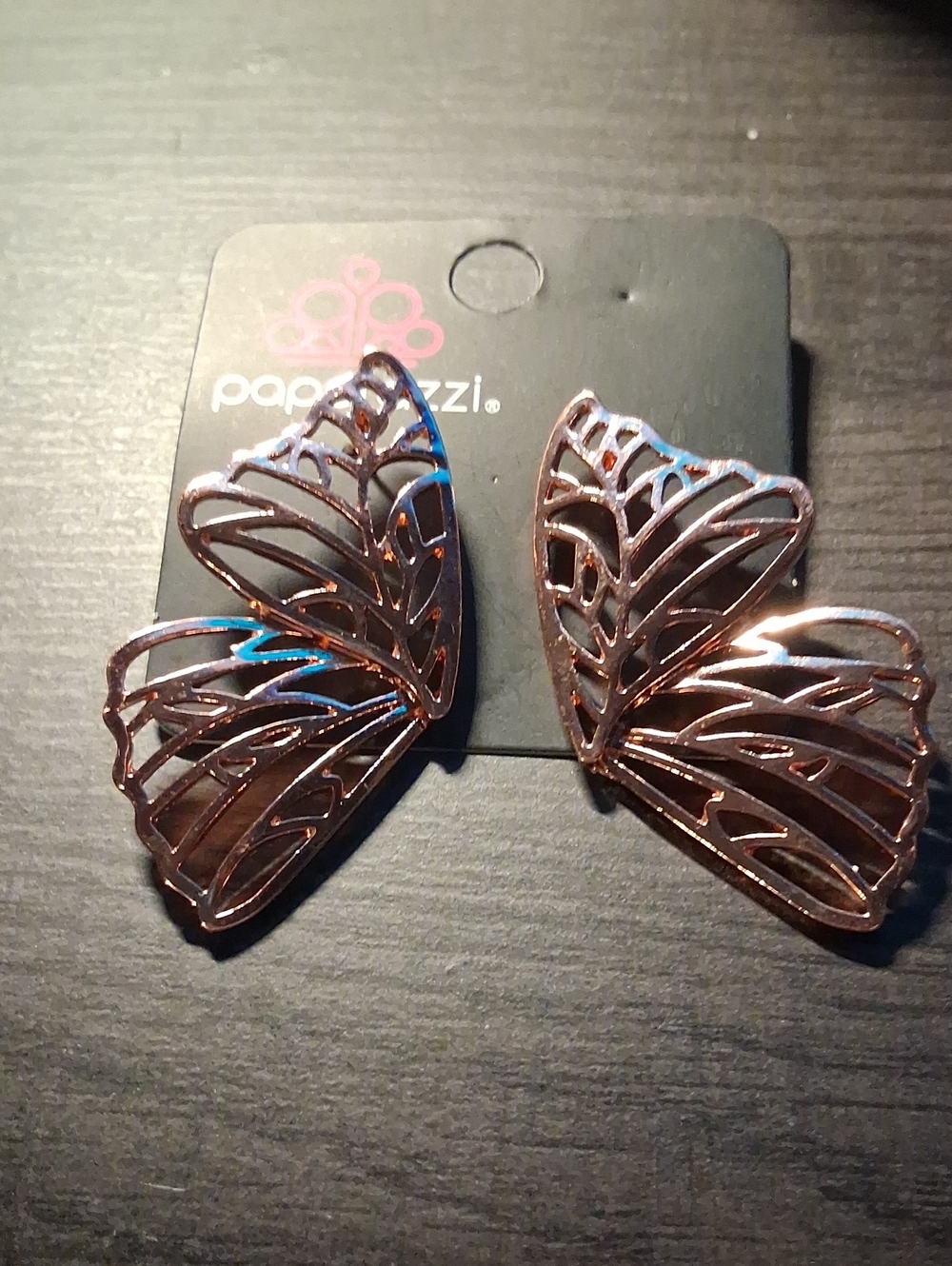 Paparazzi Rose Gold Butterfly Wing Ear Jackets with Blue Accent